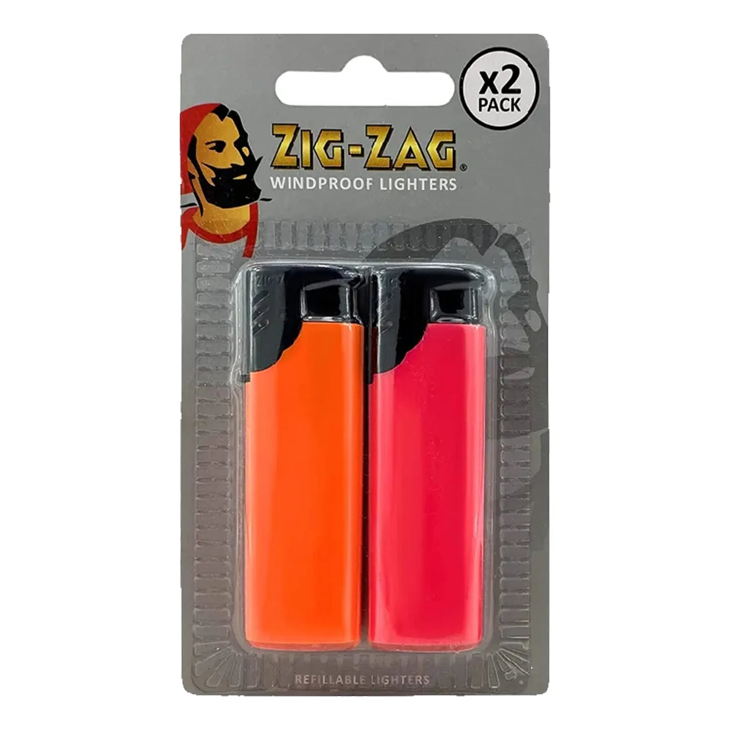 Zig-Zag Windproof Refillable Lighter 2 Pack Assorted (Pack of 12)