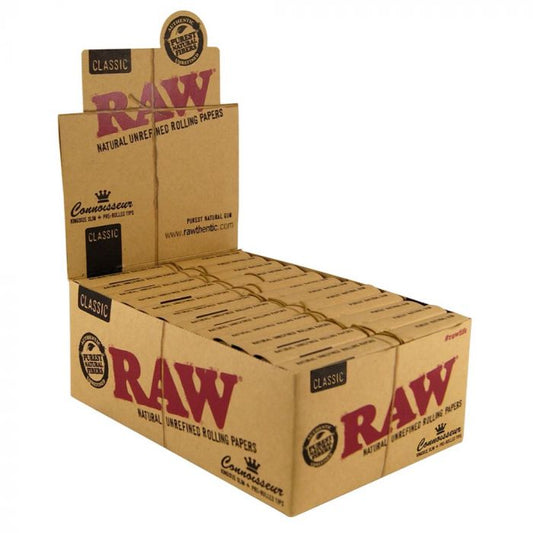 RAW Classic Connoisseur King Size Slim Rolling Papers with Tips (Pack of 24)